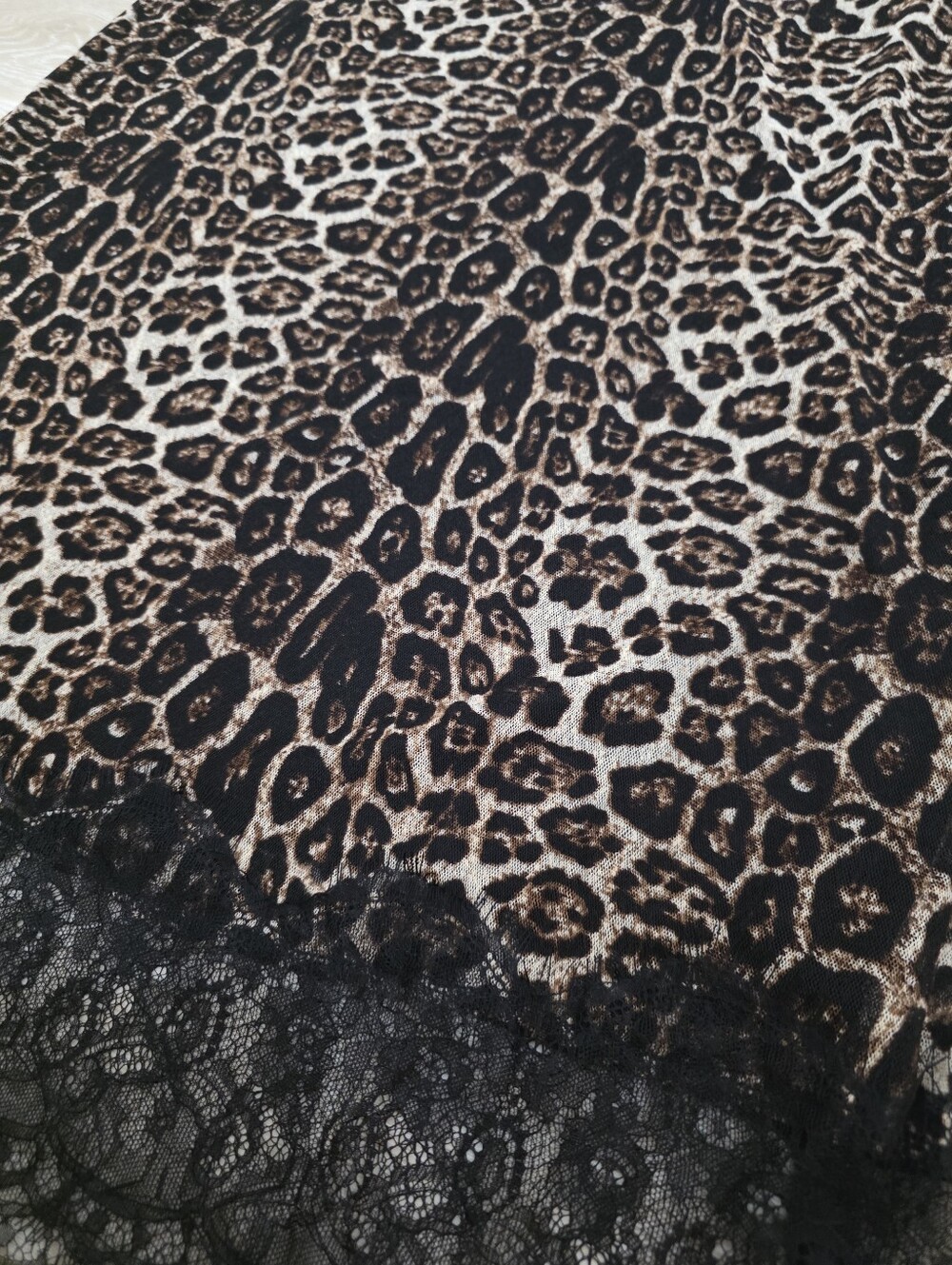 Ember NWT Leopard Mesh Lace Trim Midi Skirt - Picture 4 of 5